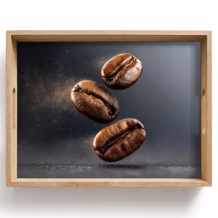 Tablett - Kaffeebohnen - Schwebend - Grau — 1