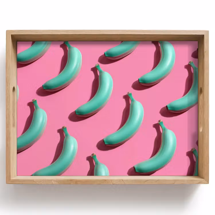 Tablett - Bananen - Muster - Blau - Rosa — 1