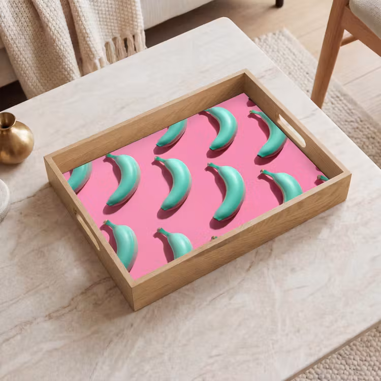 Tablett - Bananen - Muster - Blau - Rosa — 2