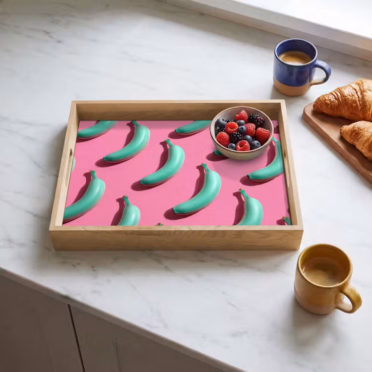 Tablett - Bananen - Muster - Blau - Rosa — 4