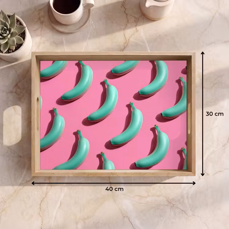 Tablett - Bananen - Muster - Blau - Rosa — 9