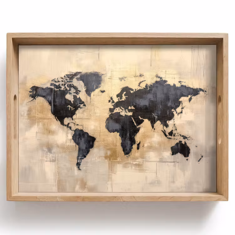 Tablett - Weltkarte - Gold - Schwarz - Abstrakt — 1