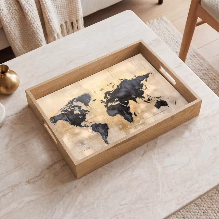 Tablett - Weltkarte - Gold - Schwarz - Abstrakt — 2
