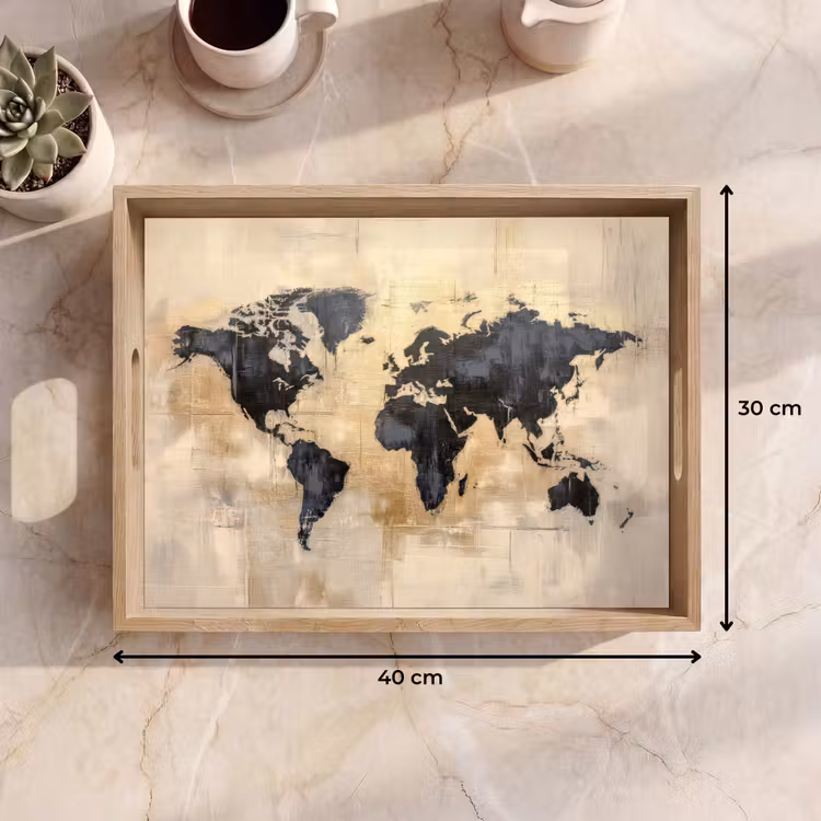 Tablett - Weltkarte - Gold - Schwarz - Abstrakt — 9