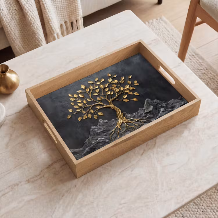Tablett - Blätter - Gold - Baum - Fels — 2