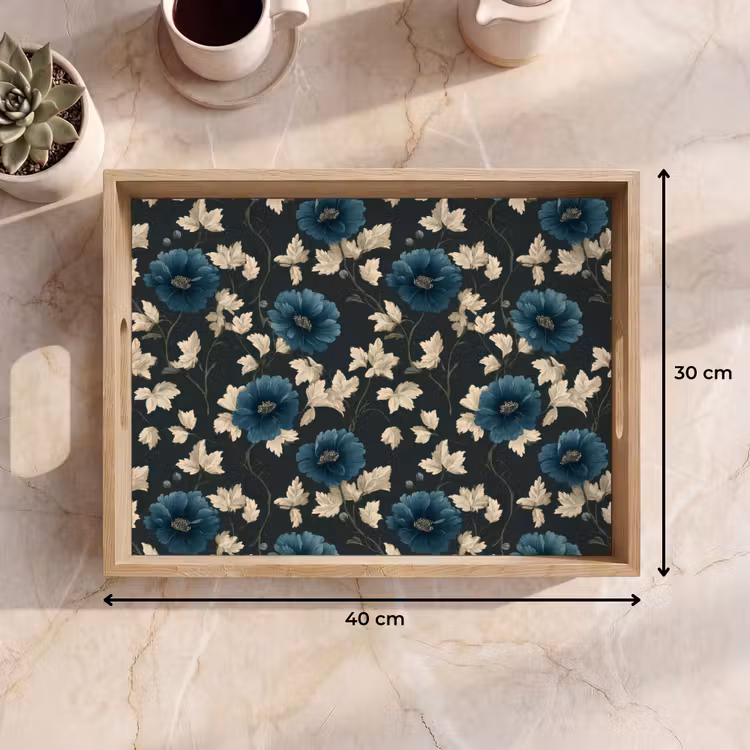 Tablett - Botanisch - Blumen - Blau — 9