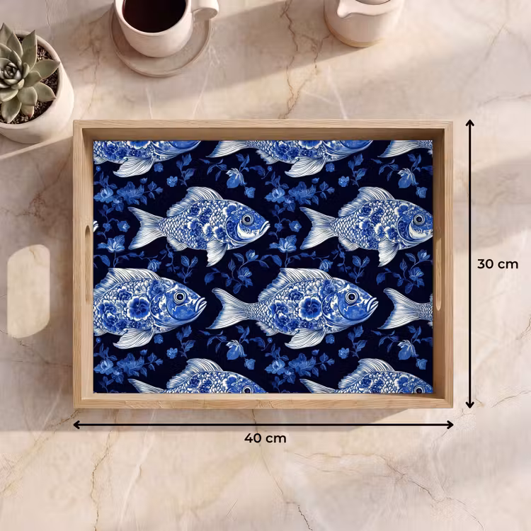 Tablett - Fische - Blumen - Blau — 9