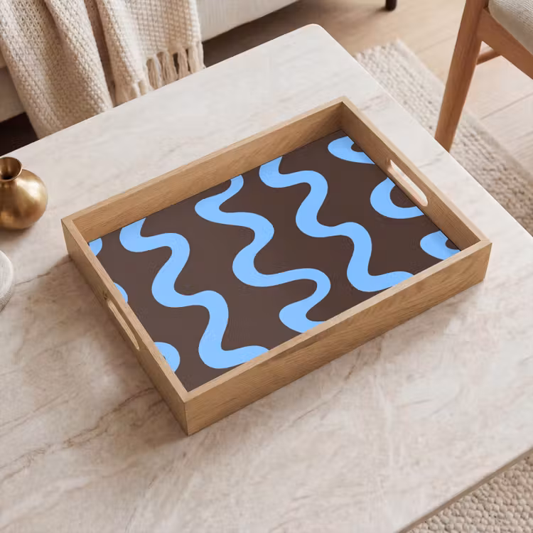 Tablett - Sich windende Linien - Blau - Braun - Minimalistisch — 2