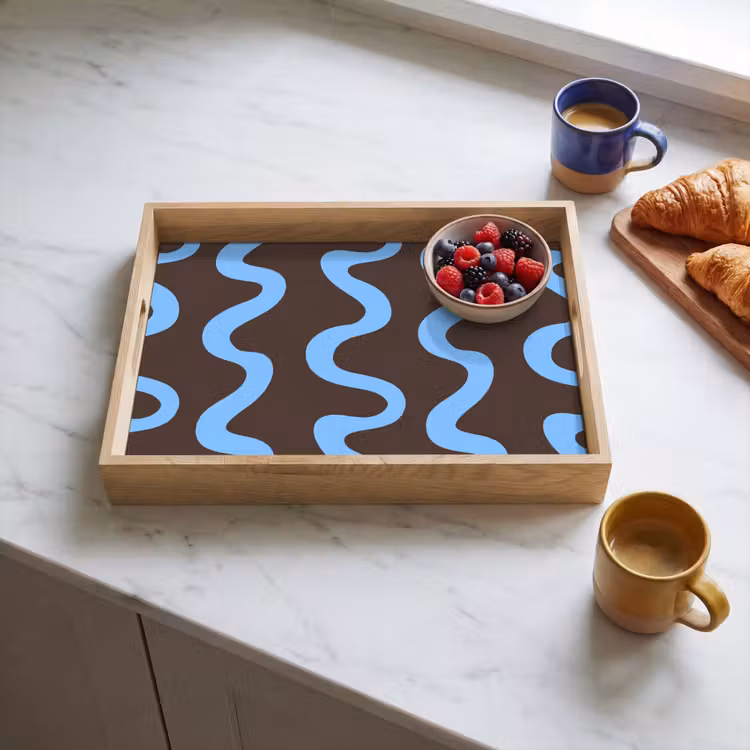 Tablett - Sich windende Linien - Blau - Braun - Minimalistisch — 4
