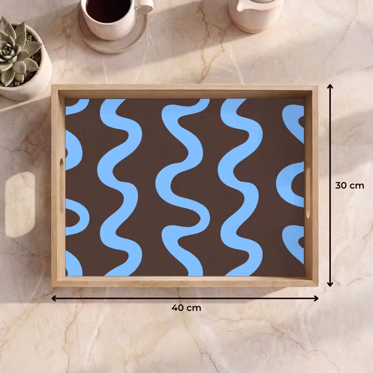 Tablett - Sich windende Linien - Blau - Braun - Minimalistisch — 9