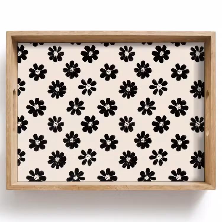 Tablett - Grafik - Gänseblümchen - Schwarz - Beige — 1