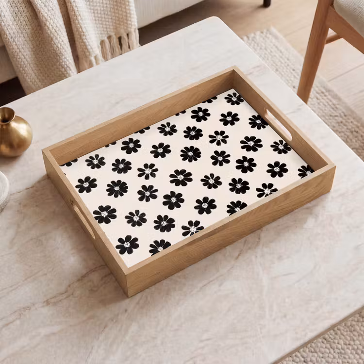 Tablett - Grafik - Gänseblümchen - Schwarz - Beige — 2