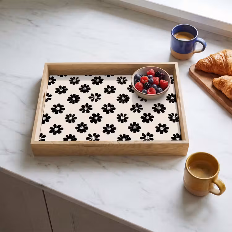 Tablett - Grafik - Gänseblümchen - Schwarz - Beige — 4