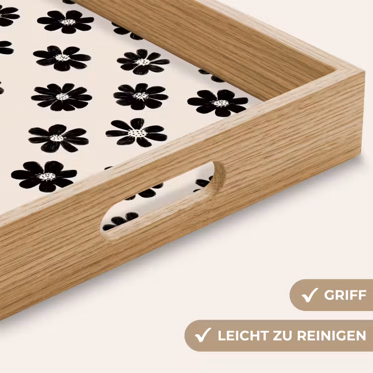 Tablett - Grafik - Gänseblümchen - Schwarz - Beige — 5