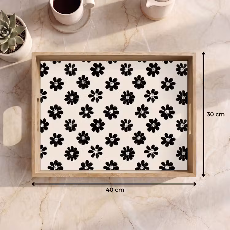 Tablett - Grafik - Gänseblümchen - Schwarz - Beige — 9