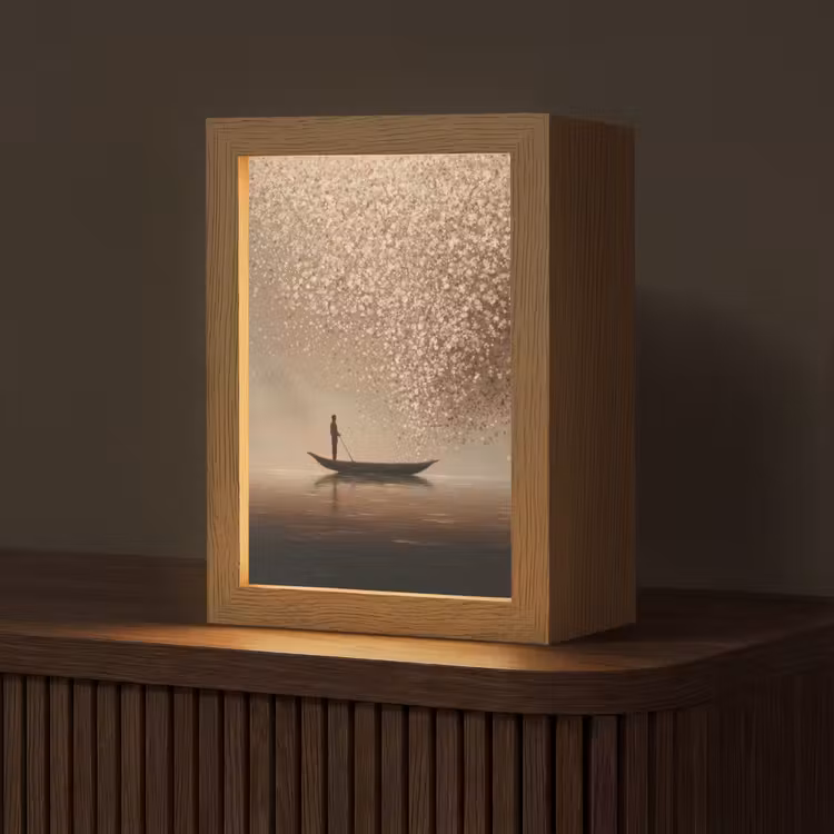 Tischlampe - Boot - Blätter - Gold - Wasser — 1