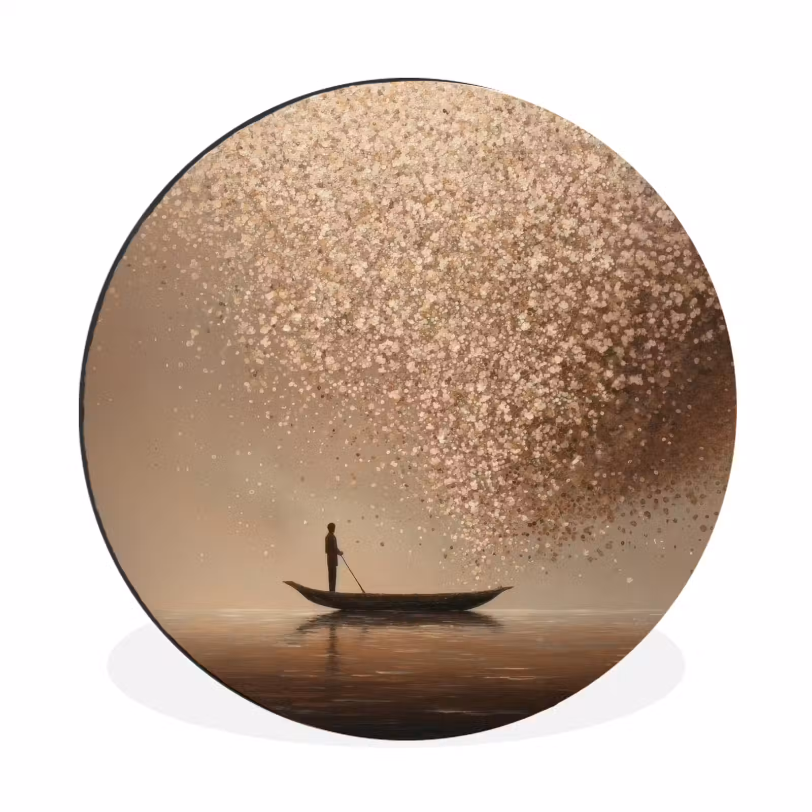 Alu-Dibond-Bild Rund - Boot - Blätter - Gold - Wasser — 1