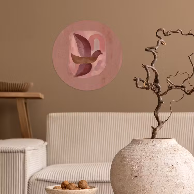 Runde Tapete - Illustration - Vögel - Abstrakt - Rosa — 2
