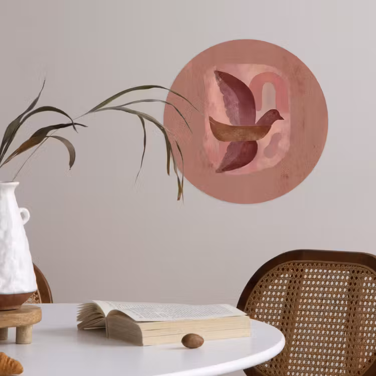 Runde Tapete - Illustration - Vögel - Abstrakt - Rosa — 4