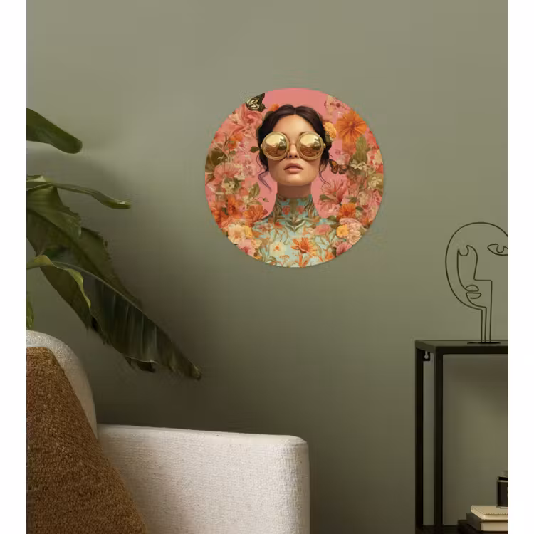 Runde Tapete - Frau - Brille - Rosa - Blumen — 3