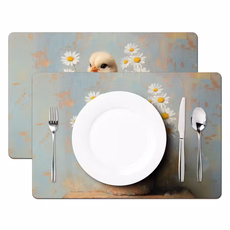Tischset - 6 Stück - Blumentopf - Küken - Blumen — 2