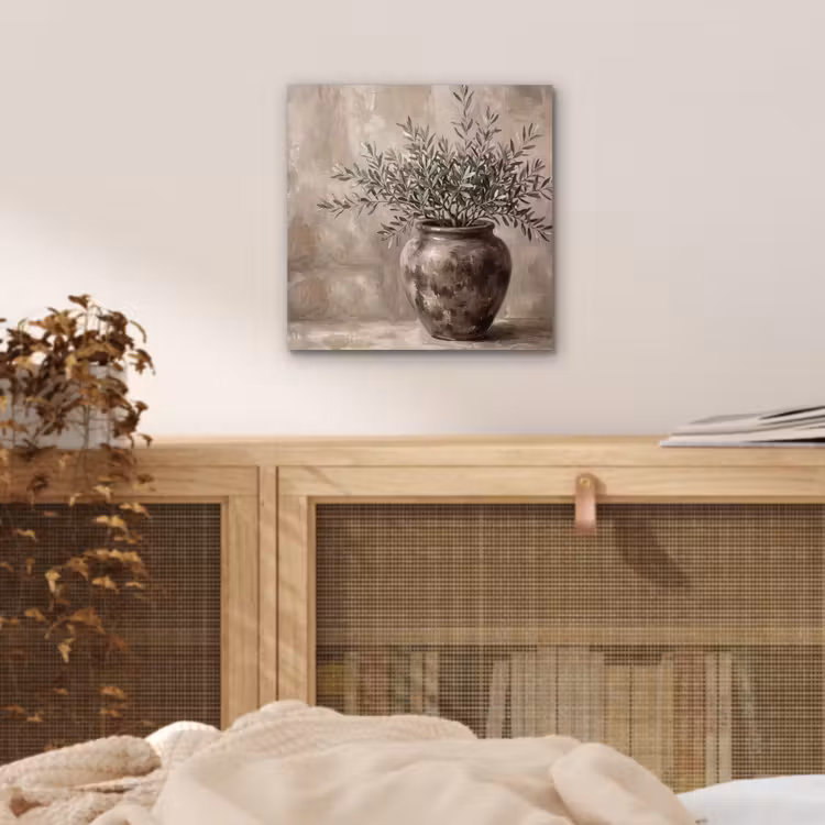 Alu-Dibond-Bild - Olivenpflanze - Tontopf - Abstrakt - Beige — 4