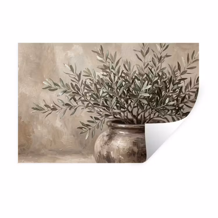 Wandtattoo – Olivenpflanze - Tontopf - Abstrakt - Beige — 1