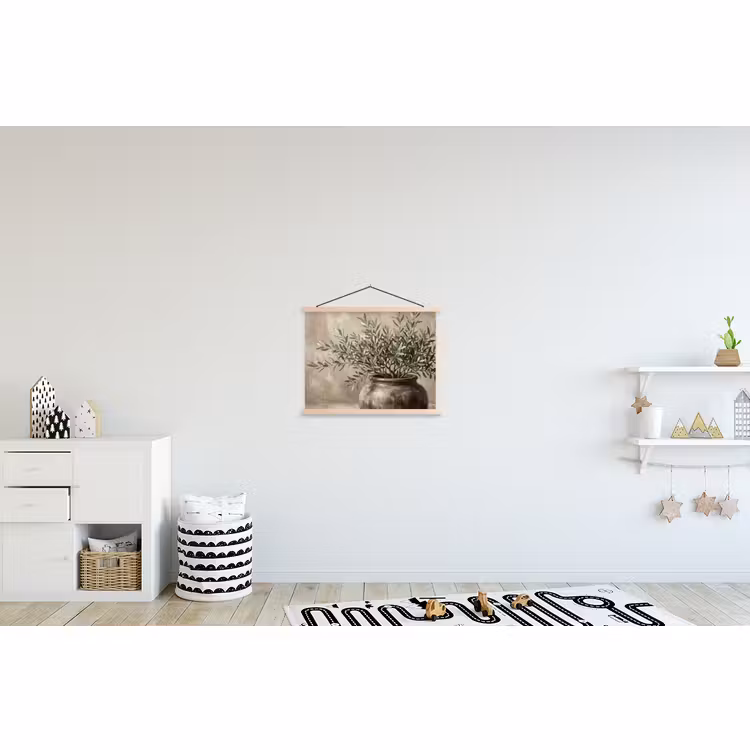 Stoffbild - Olivenpflanze - Tontopf - Abstrakt - Beige — 2