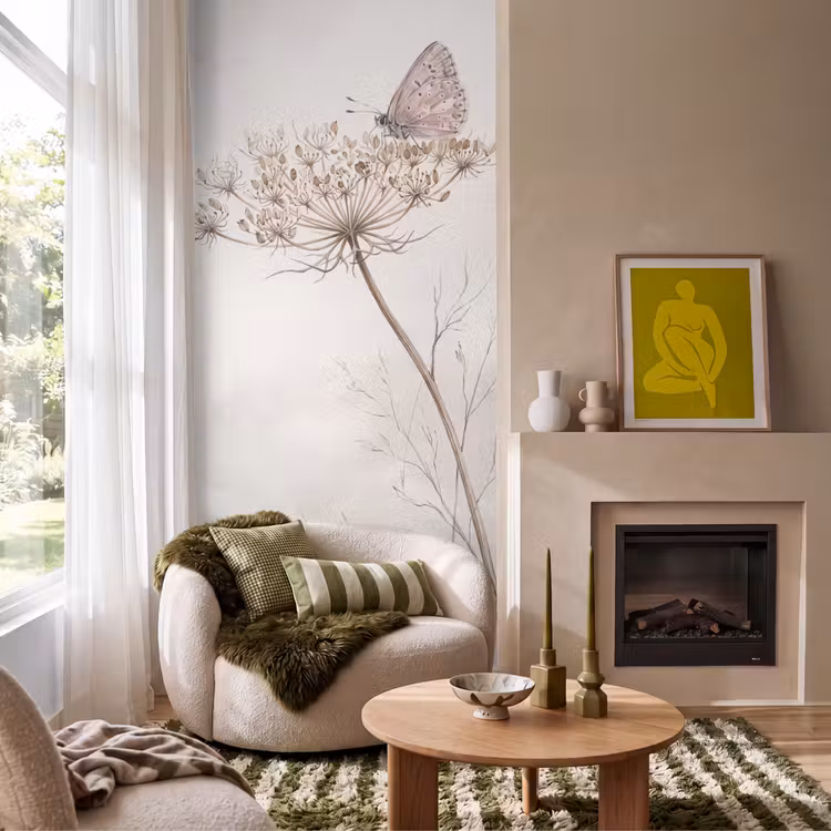 Tapete - Schmetterling - Blume - Natur - Beige — 1