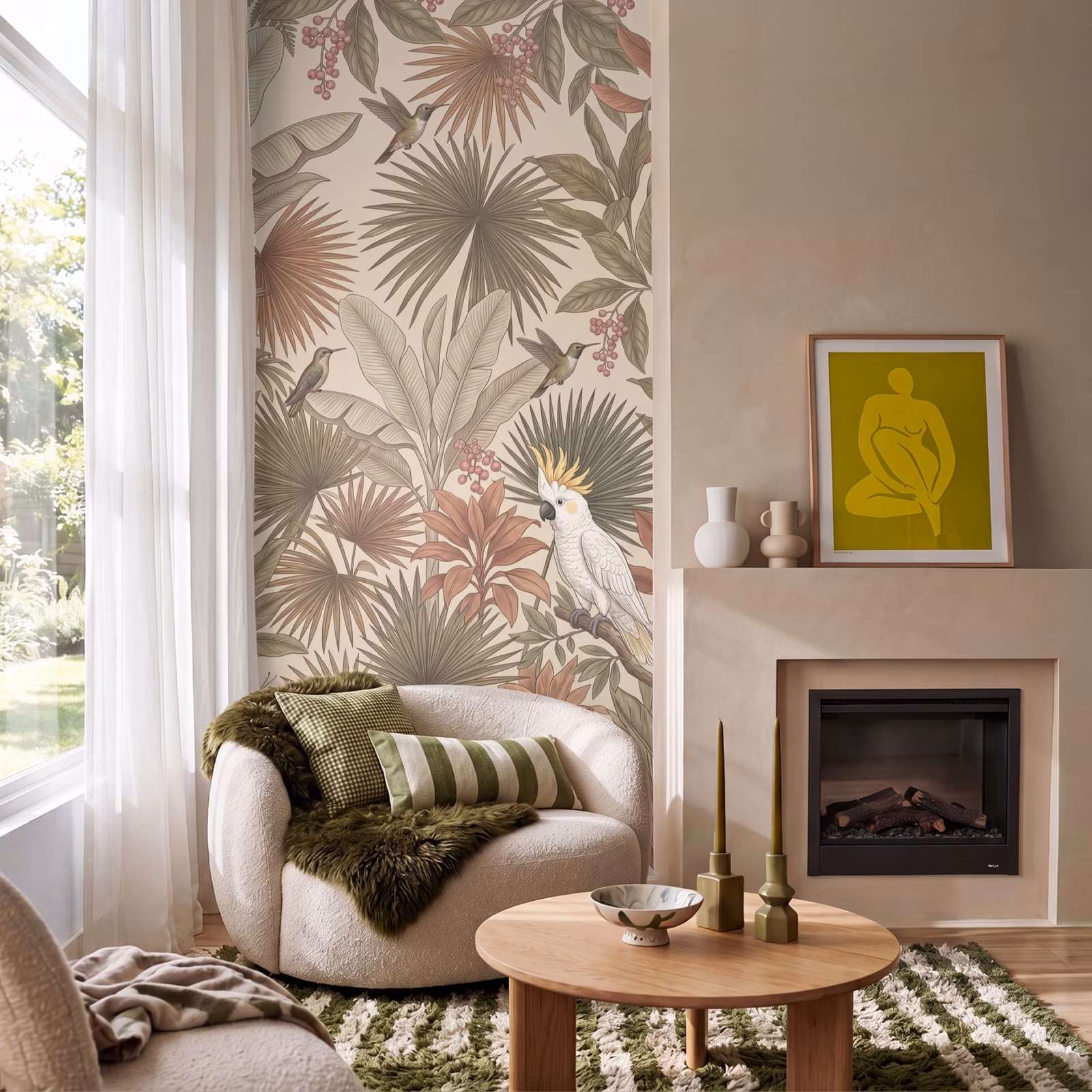 Tapete - Tropisch - Vögel - Beige — 1