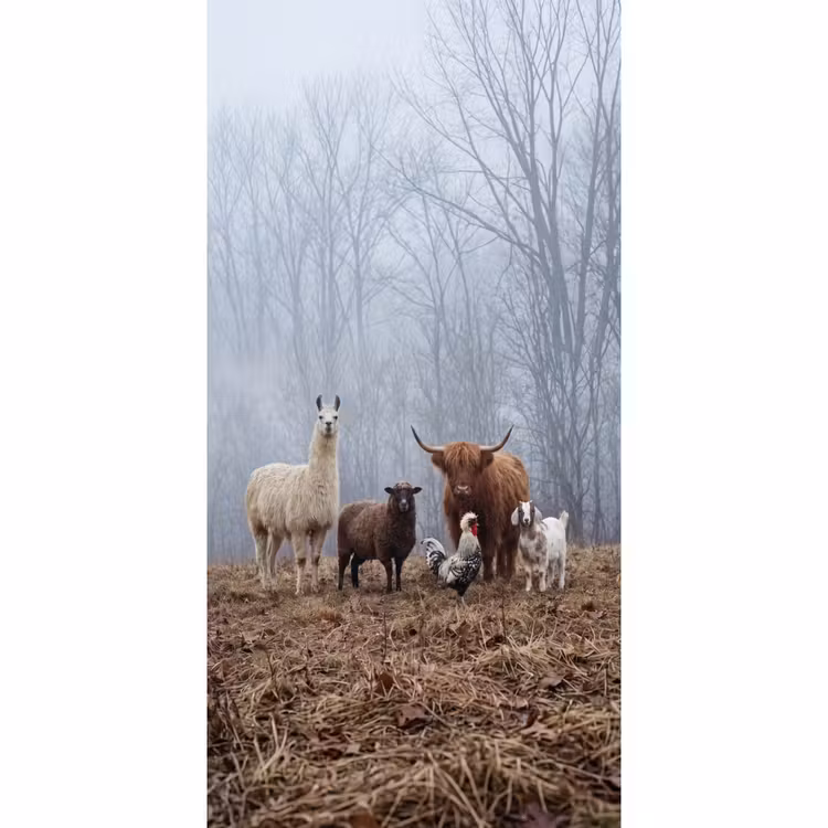 Tapete - Bauernhoftiere - Gruppe - Nebel - Natur - Rustikal — 2
