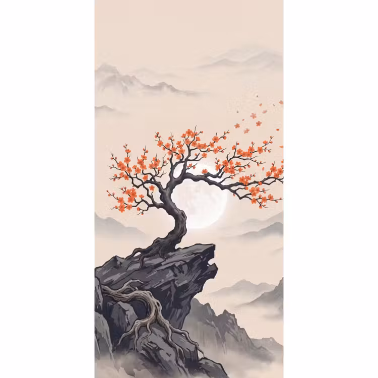 Tapete - Asiatisch - Blüte - Rot — 2
