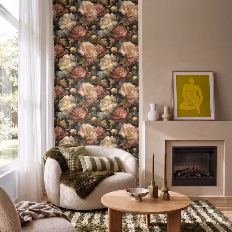 Tapete - Blumen - Barock - Muster - Rosa - Creme — 1