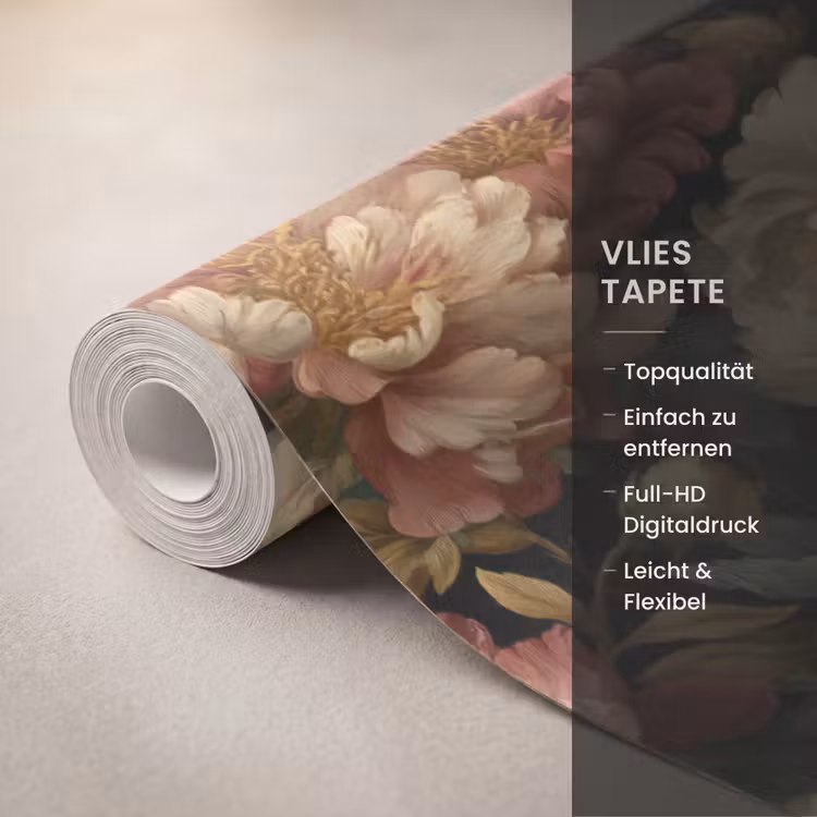 Tapete - Blumen - Barock - Muster - Rosa - Creme — 3