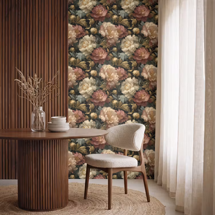 Tapete - Blumen - Barock - Muster - Rosa - Creme — 4