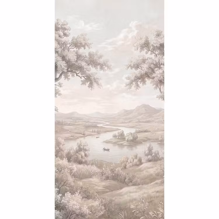 Tapete - Flusslandschaft - Berge - Natur - Vintage - Beige — 2