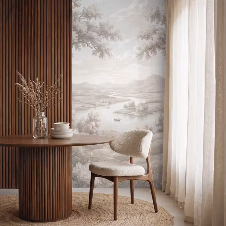Tapete - Flusslandschaft - Berge - Natur - Vintage - Beige — 4
