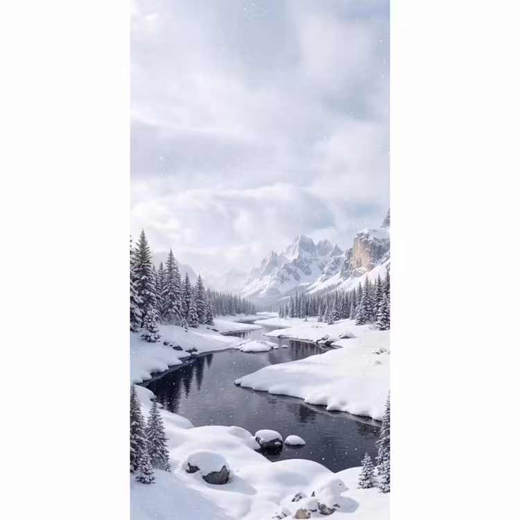 Tapete - Verschneite Landschaft - Berge - Fluss - Winter — 2