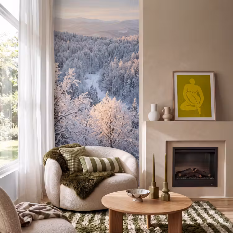 Tapete - Wald - Berge - Gold - Winter - Warm — 1