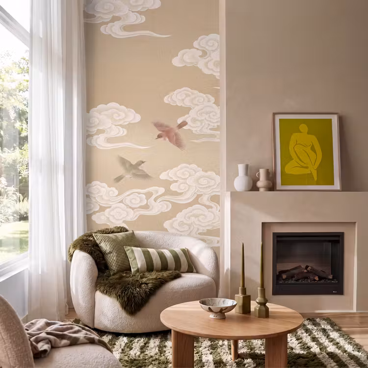 Tapete - Vögel - Fliegen - Beige — 1