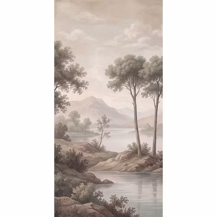 Tapete - Bäume - See - Berge - Illustration — 2