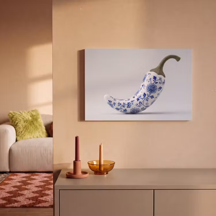 Leinwandbild - Chilischote - Keramik - Blau — 2