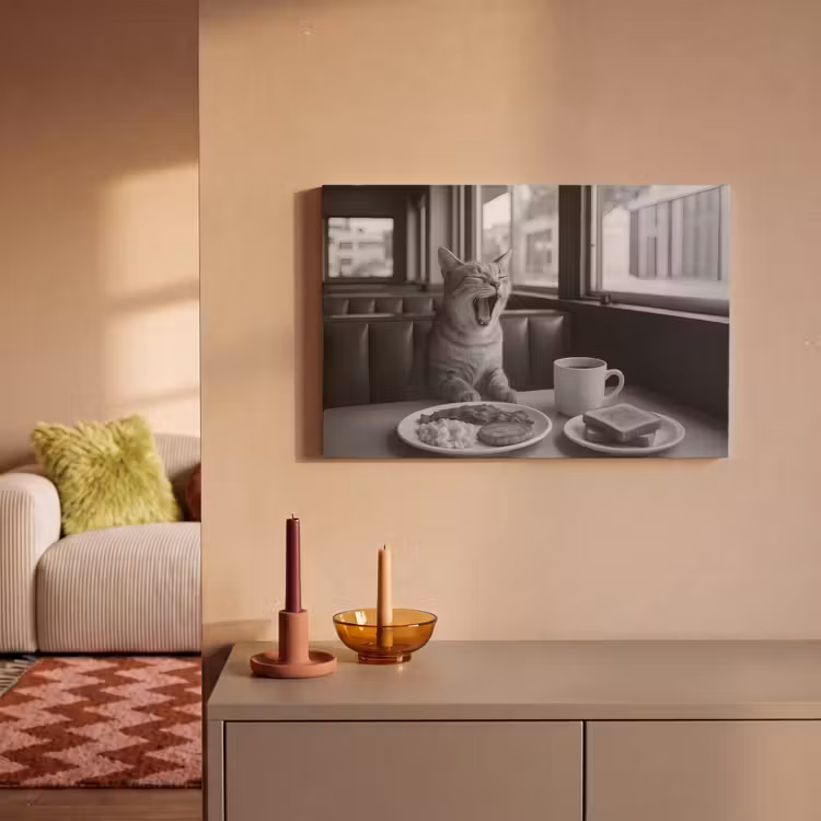 Leinwandbild - Katze - Kaffee - Brot - Schwarz — 2