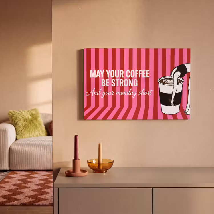 Leinwandbild - Rosa - Streifen - Kaffee - Montag — 2