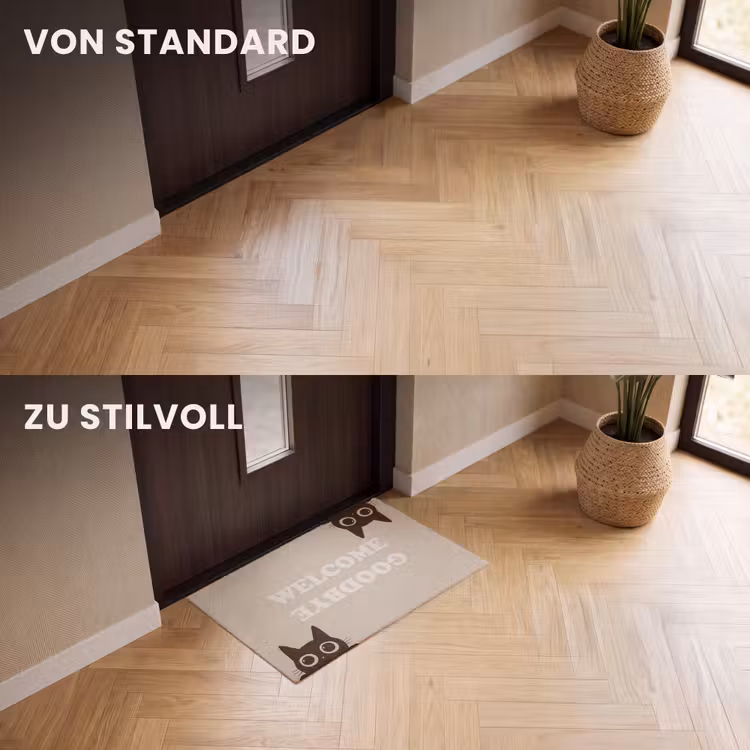 Fußmatte - Katze - Beige - Willkommen - Auf Wiedersehen — 3