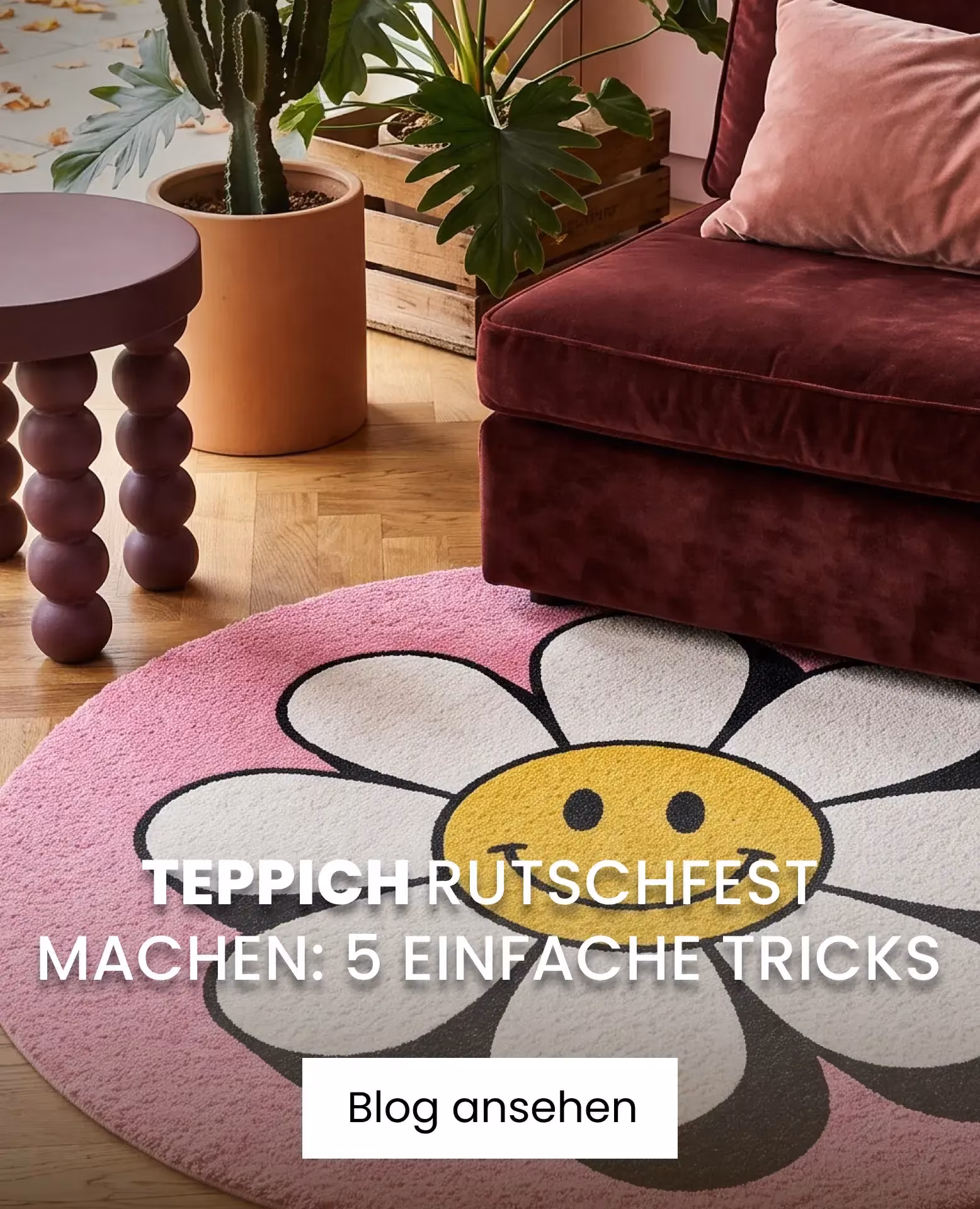rosa teppich mit smiley