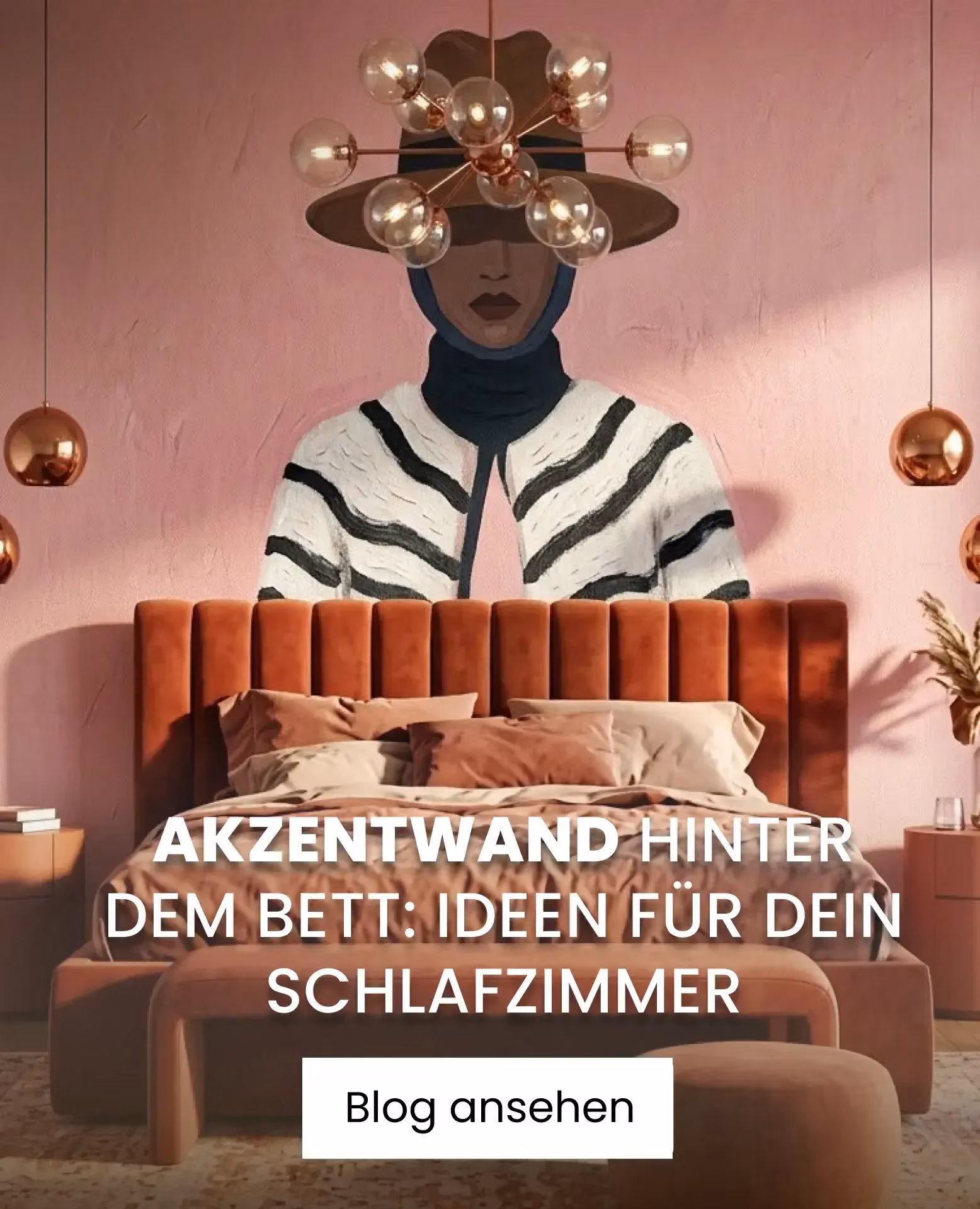 Schlafzimmer mit rosa Tapetendesign