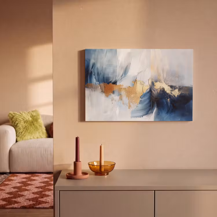 Leinwandbild - Gold - Blau - Aquarell - Kunst - Modern — 2