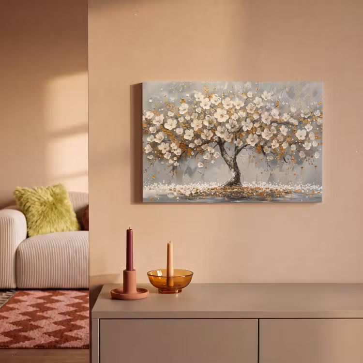 Leinwandbild - Baum - Blumen - Weiß - Natur - Kunst — 2