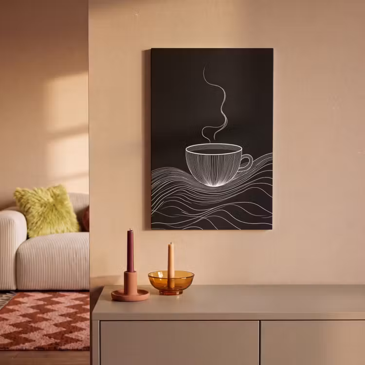 Leinwandbild - Strichzeichnung - Kaffeetasse - Schwarz — 2